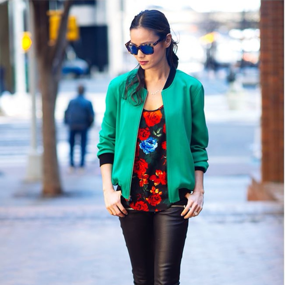 Reese + Riley Emerson Bomber Jacket In Emerald